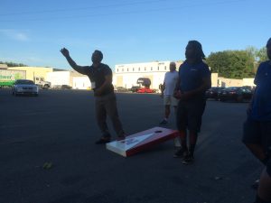 Employees enjoy luncheon outside