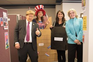 Marketing team dressed up for halloween inspired by election season