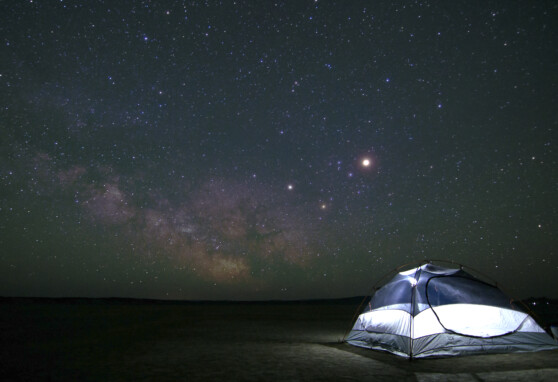 Tent under starry sky