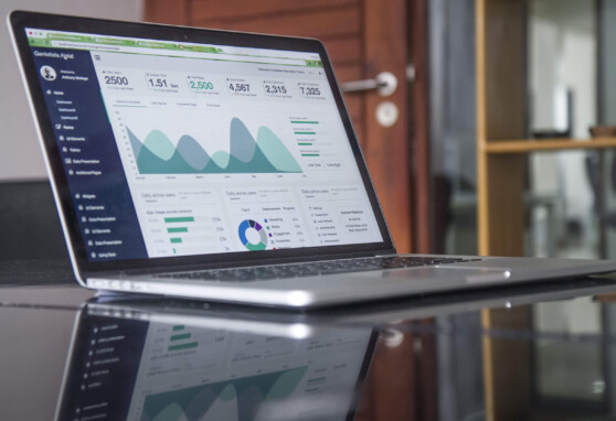 laptop with data displayed