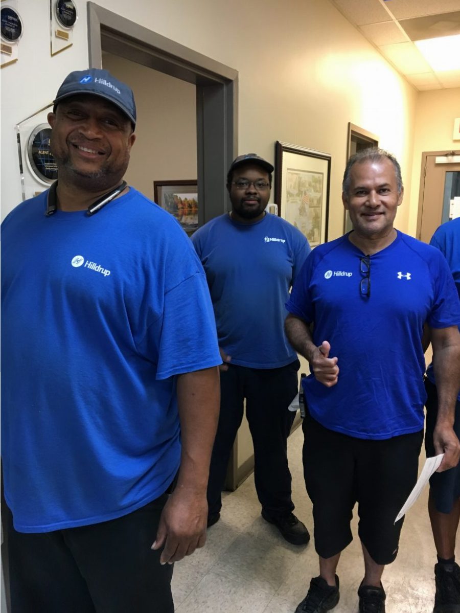 Employees line up for flu shot