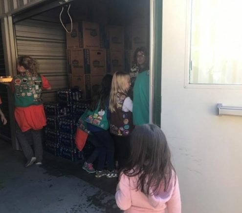 Hilldrup employees with girl scouts at candy drive