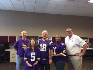 Hilldrup Orlando employees sporting Vikings apparel