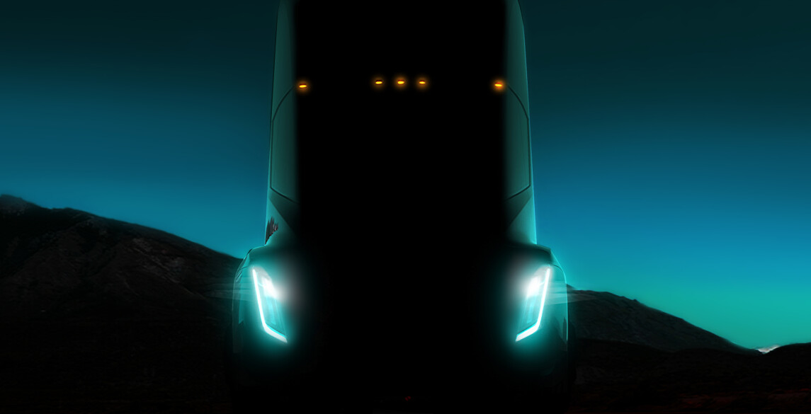 Front of Tesla Semi truck at night