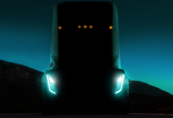 Front of Tesla Semi truck at night