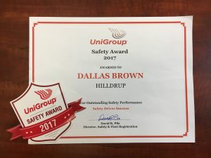 Dallas Brown's award and Safety sticker