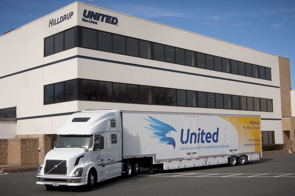Hilldrup truck outside of corporate building