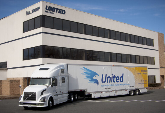 Hilldrup truck outside of corporate building
