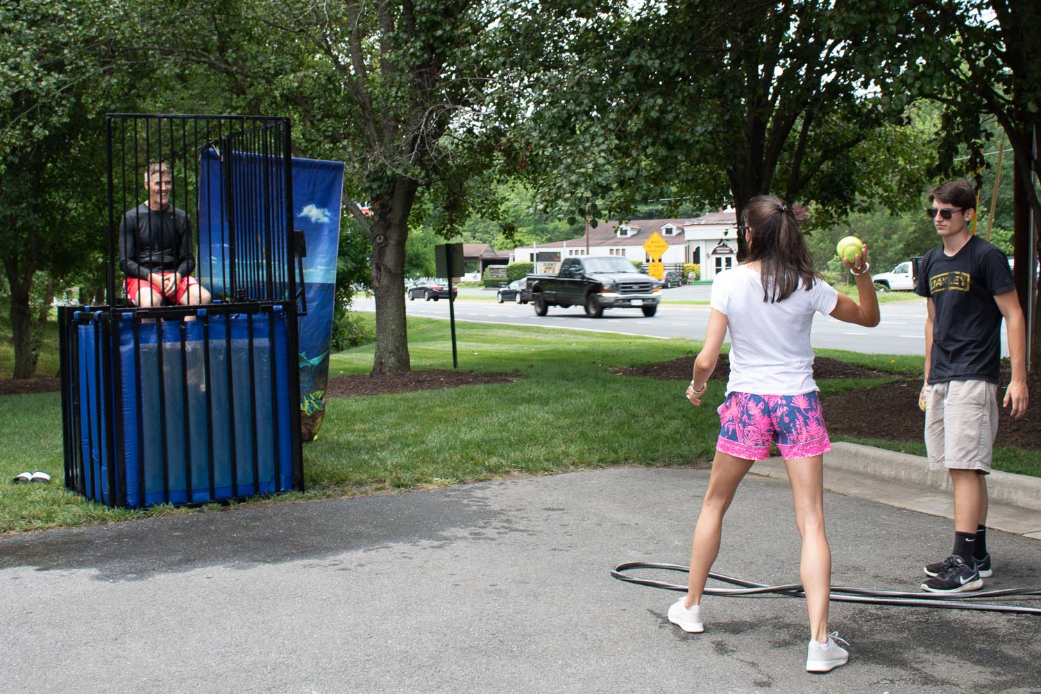 Hilldrup employees participating at the dunk tank at Stafford's summer carnival