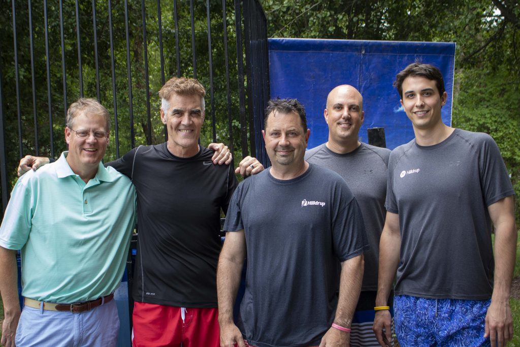 Russ Watson, Greg Donovan, George Roth, John Seal, and Charlie and Charlie McDaniel group photo, the dunkees at the dunk tank