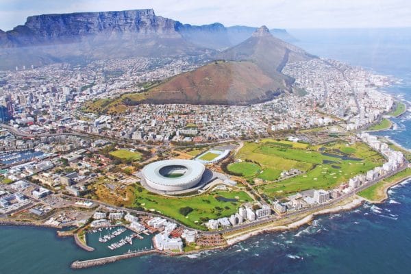 An aerial view of a town in Africa