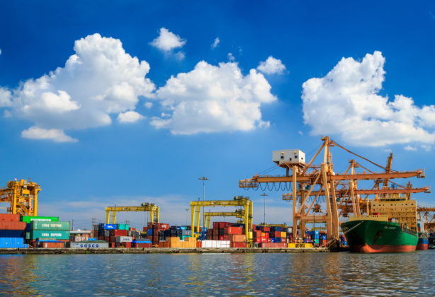 Shipping containers at a cargo ship terminal