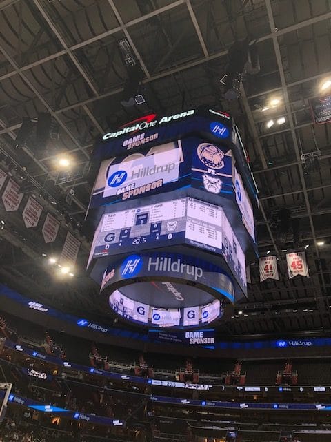 Jumbotron displaying Hilldrup's logo during the Georgetown vs. Butler game 