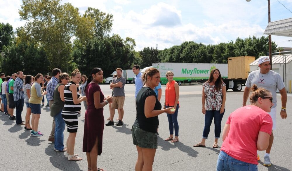 Hilldrup Stafford employees lining up for the annual summer water balloon toss