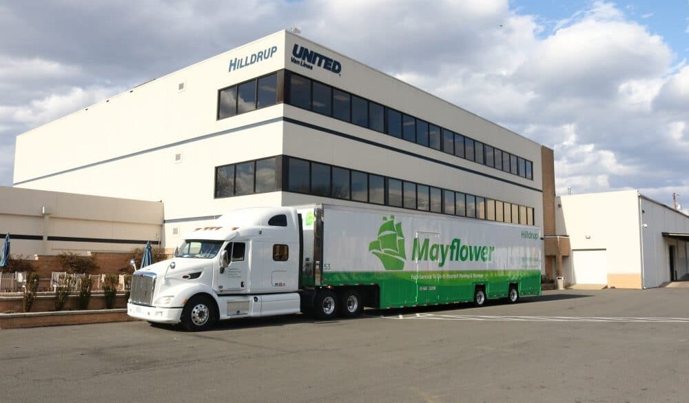 Mayflower truck parked outside of Hilldrup Stafford Headquarters