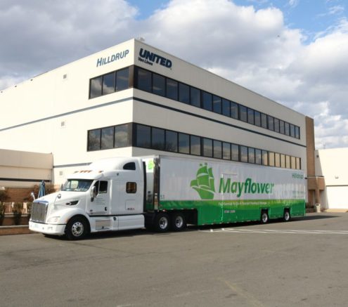 Mayflower truck parked outside of Hilldrup Stafford Headquarters