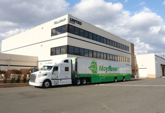 Mayflower truck parked outside of Hilldrup Stafford Headquarters
