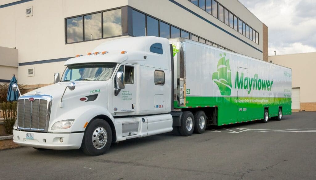 Mayflower truck parked outside of Stafford Headquarters