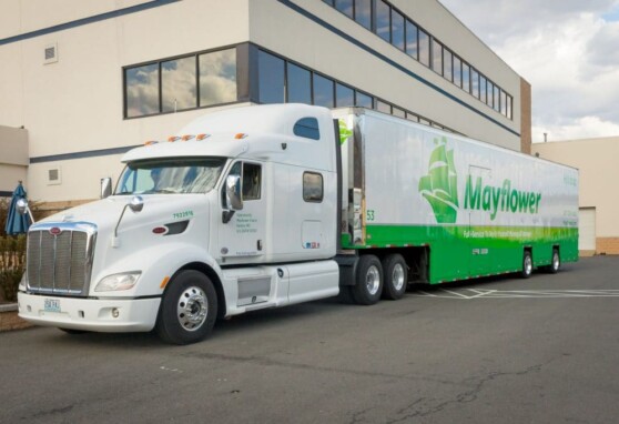 Mayflower truck parked outside of Stafford Headquarters