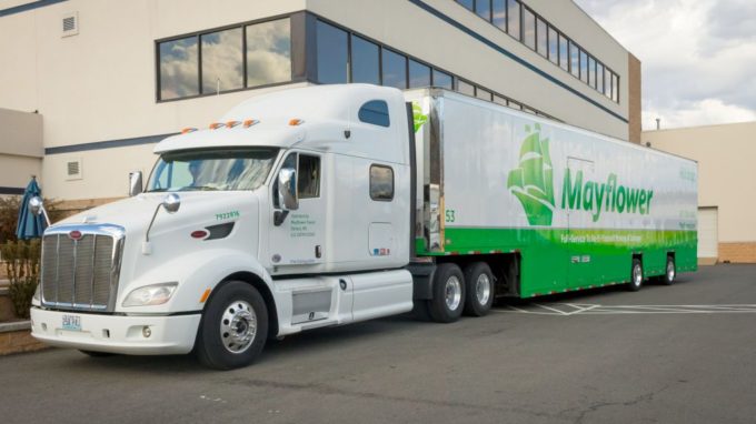 Mayflower truck parked outside of Stafford Headquarters