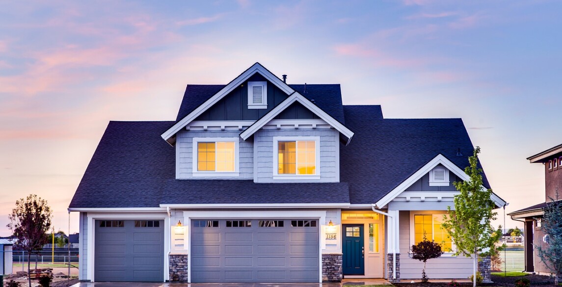 A suburban home in the evening.