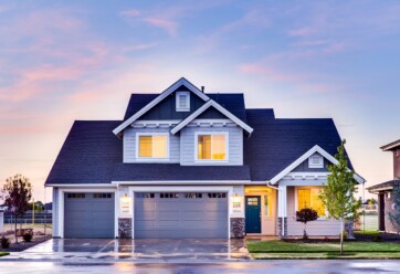 A suburban home in the evening.