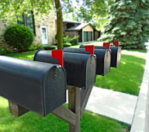 Picture of mailboxes with their flags up.