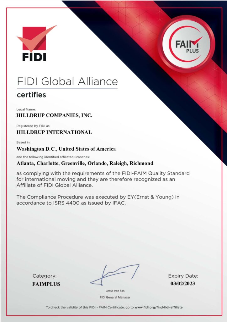 Hilldrup's FIDI/FAIM Certificate 