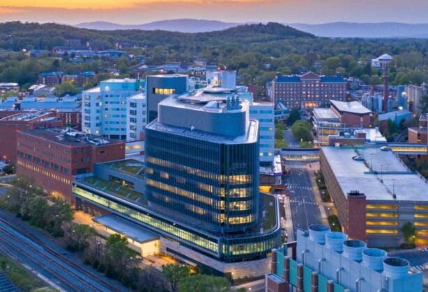 An overhead photo of UVA Health in Charlottesville, VA.