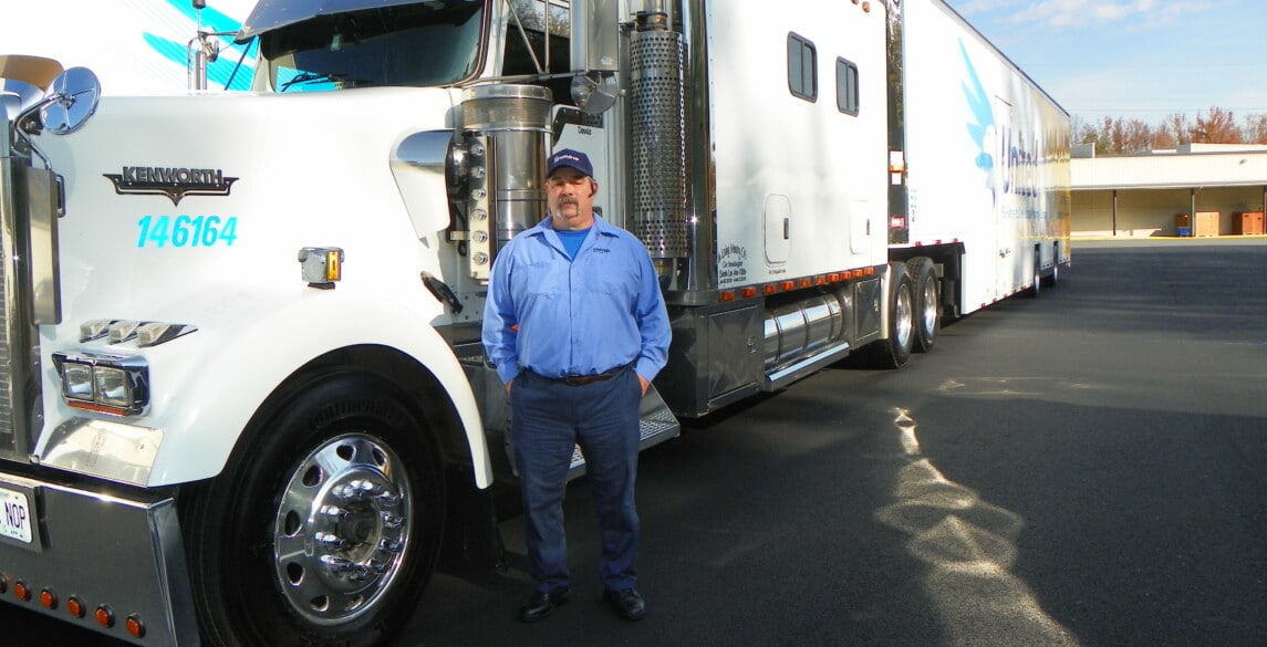 Dennis Putnam stands outside his truck at Stafford's Corporate Headquarters in Stafford, VA.