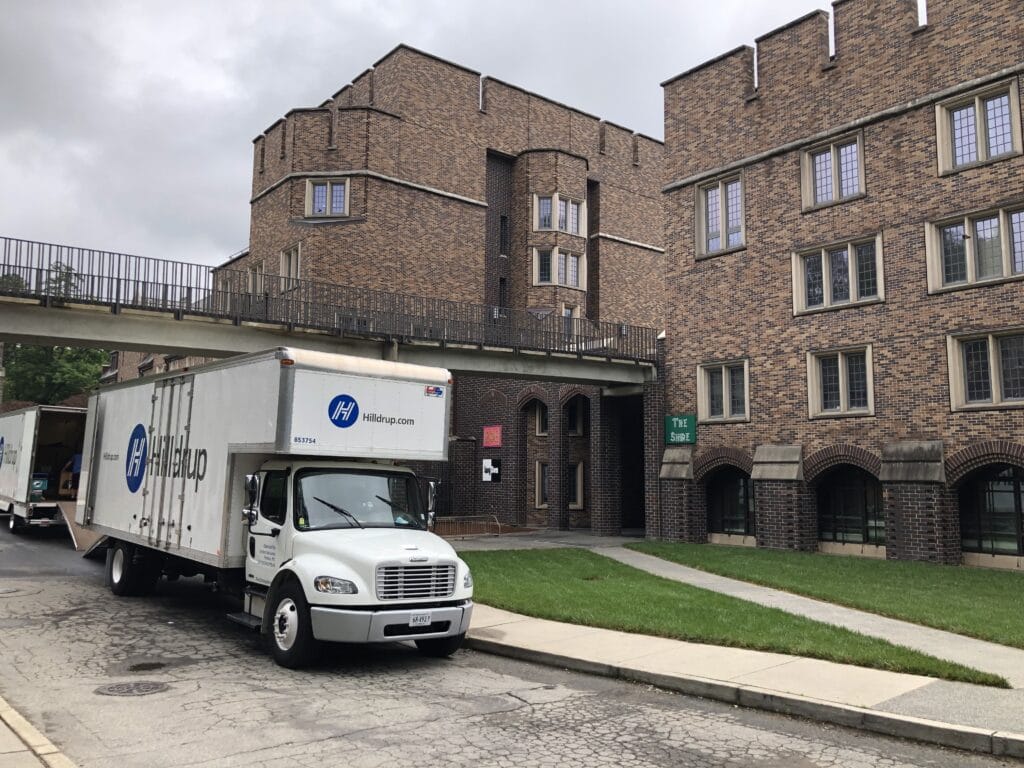 Hilldrup trucks arrive to Duke University to support student move-out efforts. 