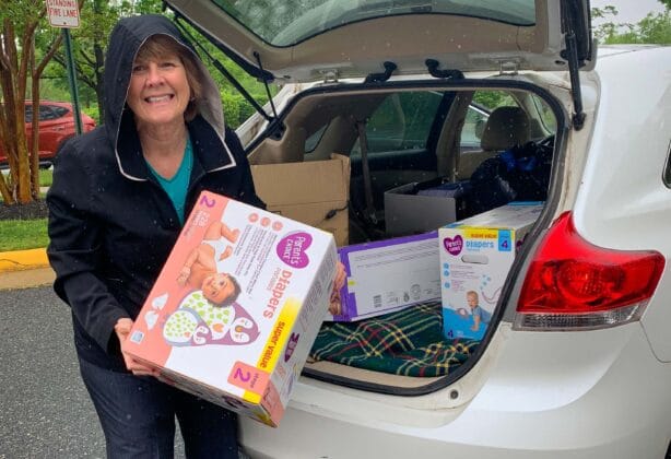 Mary Katherine Wood delivers diapers to Empowerhouse in Fredericksburg.
