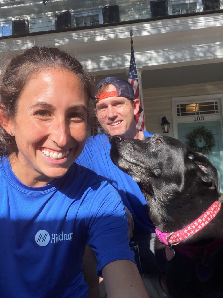 Hilldrup's Jordan McDaniel Hinkebein and her husband and dog all participate in the virtual Stafford 5K together. 