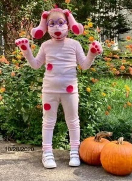 Jennifer Cleven's daughter dresses up as Magenta from Blues Clues for Halloween.