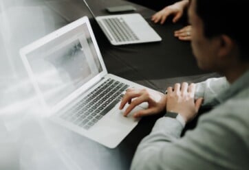 Person working on a laptop.