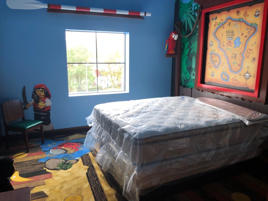 A Legoland room inspired by pirate maps and treasure. 