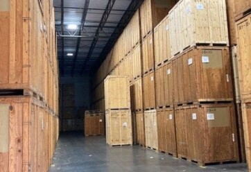 Crates inside of Hilldrup Orlando's warehouse