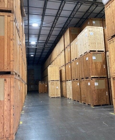 Crates inside of Hilldrup Orlando's warehouse