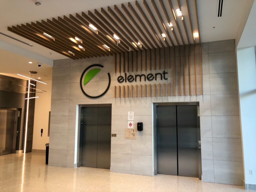 A common area of the Element Hotel in Tampa, FL. 