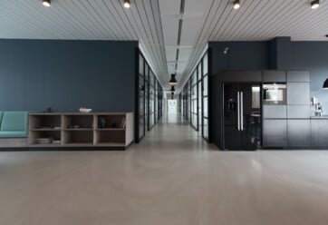 Empty room and hallway of a contemporary office building.