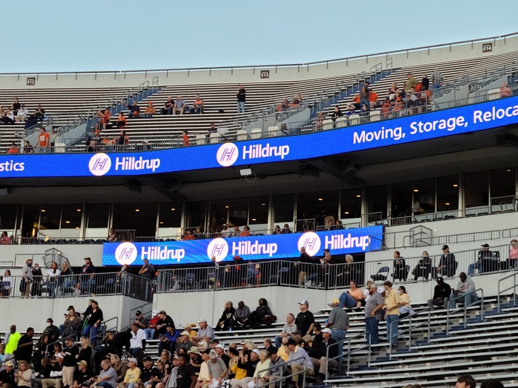 Hilldrup's logo displayed during the UVA game. 