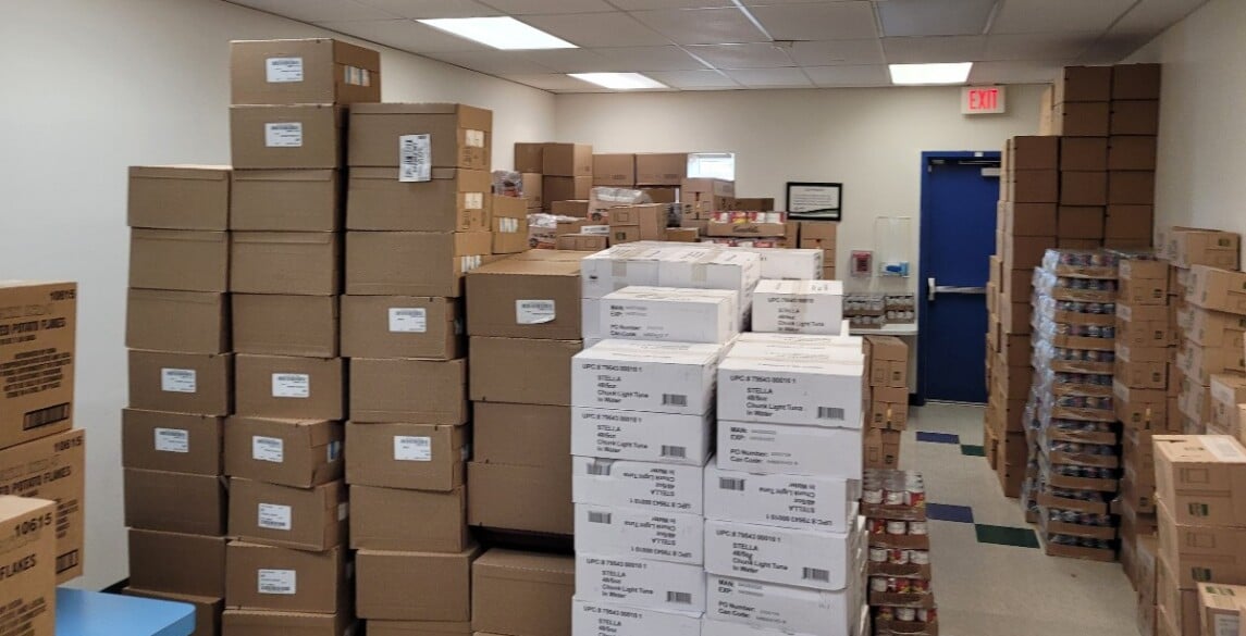 boxes piled in room