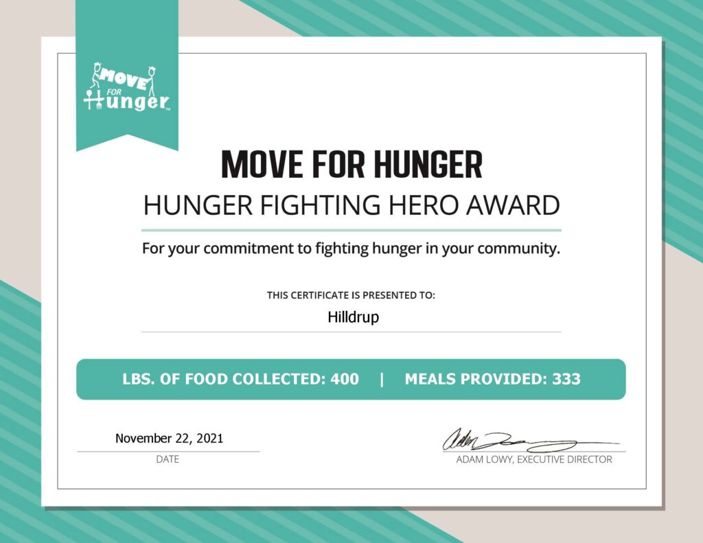 Move For Hunger Certificate 