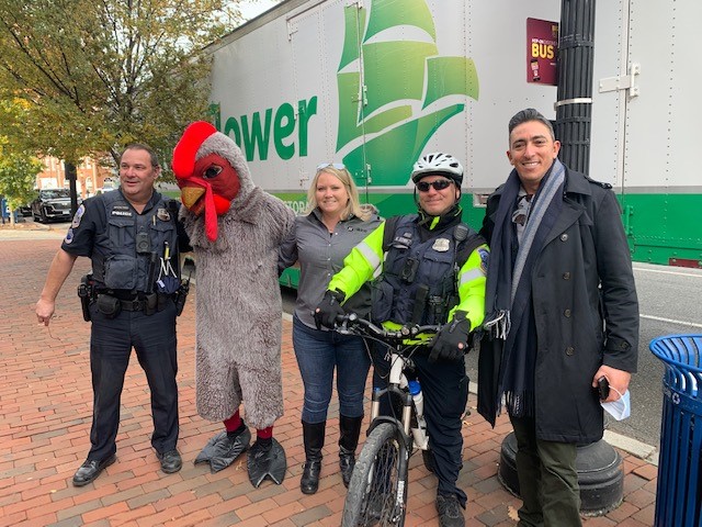 Eileen Williams with local first responders on Thanksgiving 