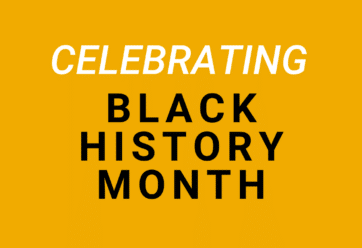Yellow background with text that says Celebrating Black History Month