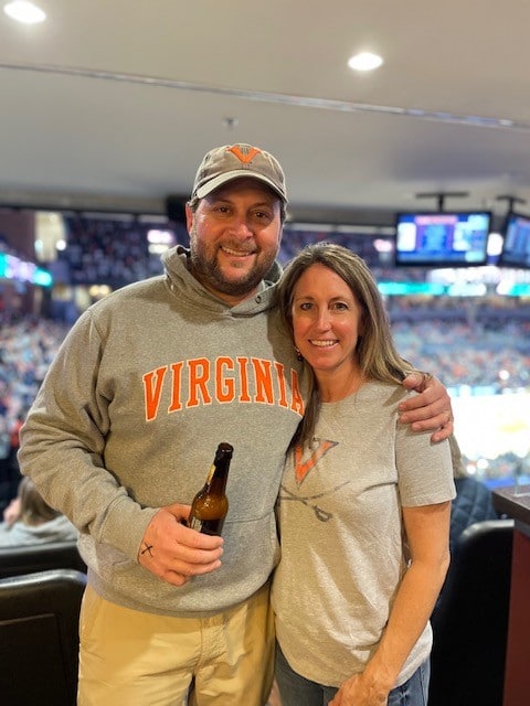 Couple in basketball arena