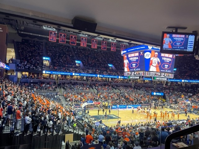 UVA's JPJ basketball arena with Hilldrup branding 