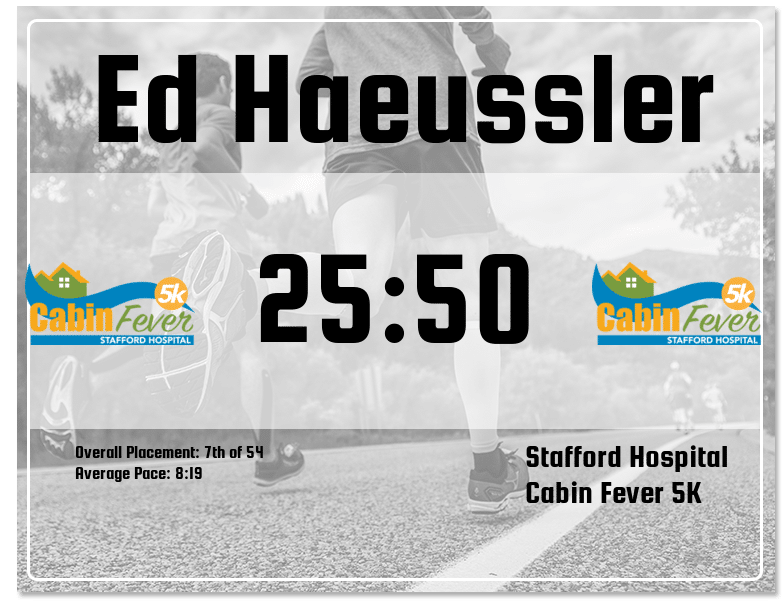 Ed Haeussler's tracked time during the virtual 5K event. 