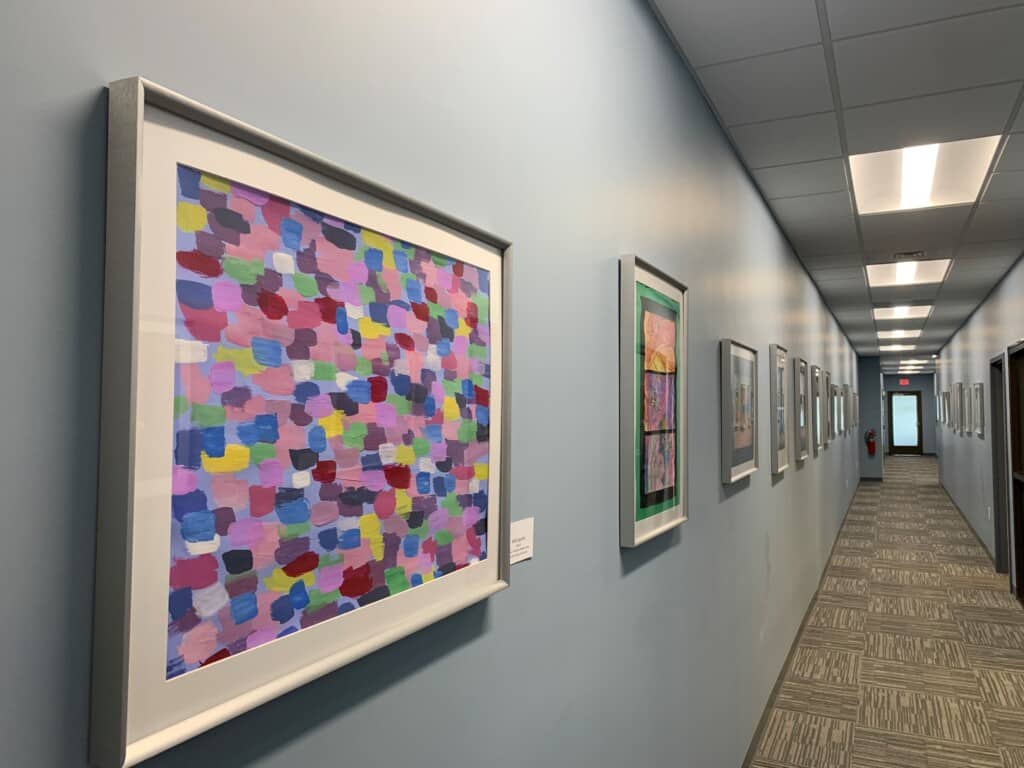 Student artwork on display in hallway