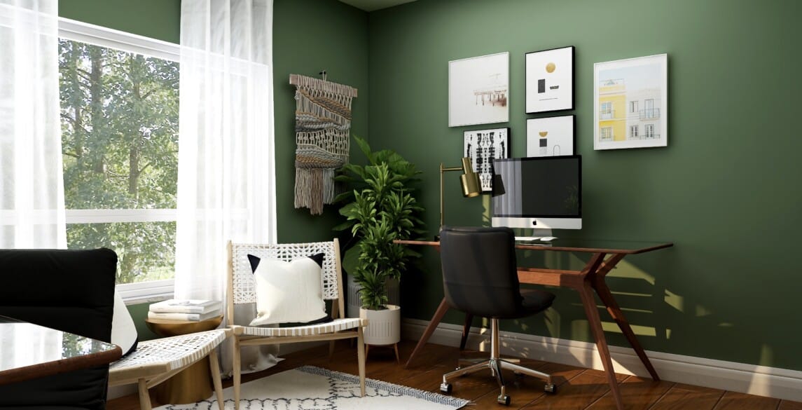 Green room in a home with a desk and computer